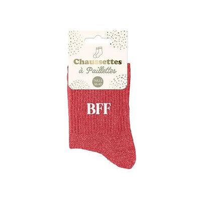 Non communiqué Chaussettes - Femme - Rouge avec paillettes - BFF - Taille 36/42 - Humour - Cadeau - Publicité Non communiqué Chaussettes - Femme - Rouge avec paillettes - BFF - Taille 36/42 - Humour - Cadeau - Publicité