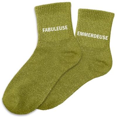 Non communiqué Chaussettes - Femme - Vert avec paillettes - Fabuleuse emmerdeuse - Taille 36/42 - Humour - Cadeau - Publicité Non communiqué Chaussettes - Femme - Vert avec paillettes - Fabuleuse emmerdeuse - Taille 36/42 - Humour - Cadeau - Publicité