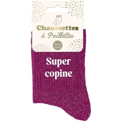 Non communiqué Chaussettes - Femme - Violet avec paillettes - Super copine - Taille 36/42 - Humour - Cadeau - Publicité Non communiqué Chaussettes - Femme - Violet avec paillettes - Super copine - Taille 36/42 - Humour - Cadeau - Publicité