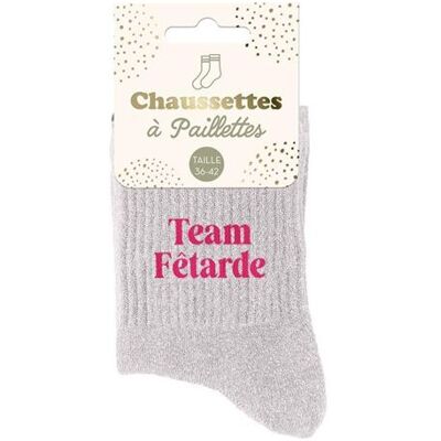 Non communiqué Chaussettes - Femme - Gris avec paillettes - Team fêtarde - Taille 36/42 - Humour - Cadeau - Publicité Non communiqué Chaussettes - Femme - Gris avec paillettes - Team fêtarde - Taille 36/42 - Humour - Cadeau - Publicité