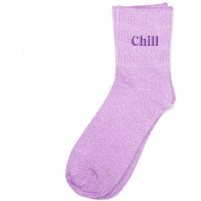 Non communiqué Chaussettes - Femme - Violet avec paillettes - Brodées - Chill - Taille 36/42 - Humour - Cadeau - Publicité Non communiqué Chaussettes - Femme - Violet avec paillettes - Brodées - Chill - Taille 36/42 - Humour - Cadeau - Publicité