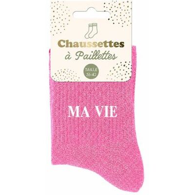 Non communiqué Chaussettes - Femme - Rose avec paillettes - Ma vie - Taille 36/42 - Humour - Cadeau - Publicité Non communiqué Chaussettes - Femme - Rose avec paillettes - Ma vie - Taille 36/42 - Humour - Cadeau - Publicité