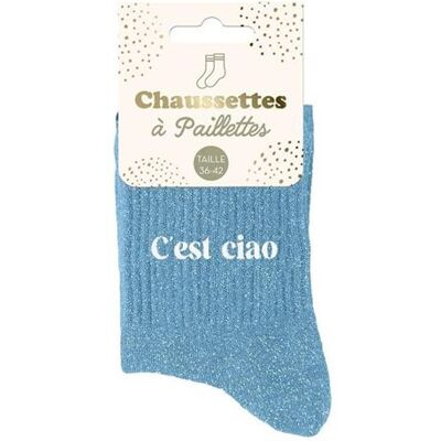Non communiqué Chaussettes - Femme - Bleu avec paillettes - C'est ciao - Taille 36/42 - Humour - Cadeau - Publicité Non communiqué Chaussettes - Femme - Bleu avec paillettes - C'est ciao - Taille 36/42 - Humour - Cadeau - Publicité