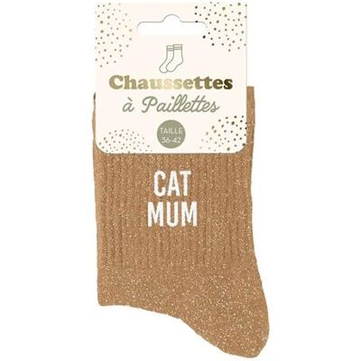 Non communiqué Chaussettes - Femme - Beige avec paillettes - Cat Mum - Taille 36/42 - Humour - Cadeau - Publicité Non communiqué Chaussettes - Femme - Beige avec paillettes - Cat Mum - Taille 36/42 - Humour - Cadeau - Publicité