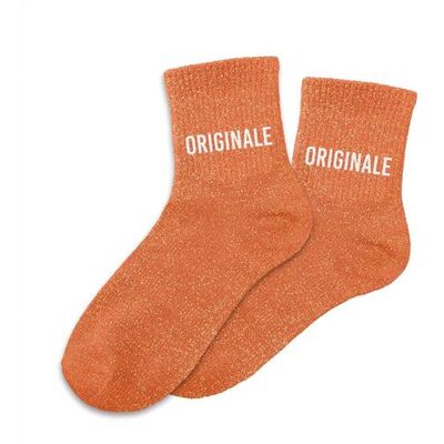 Non communiqué Paire de chaussettes orange pailletées Originale parme - Publicité Non communiqué Paire de chaussettes orange pailletées Originale parme - Publicité
