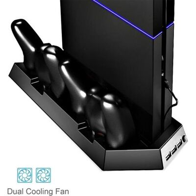 Support Vertical pour Sony PS4 avec Double Refroidisseur Double Chargeur Manette et 3 Hub USB, Noir - Publicité Support Vertical pour Sony PS4 avec Double Refroidisseur Double Chargeur Manette et 3 Hub USB, Noir - Publicité