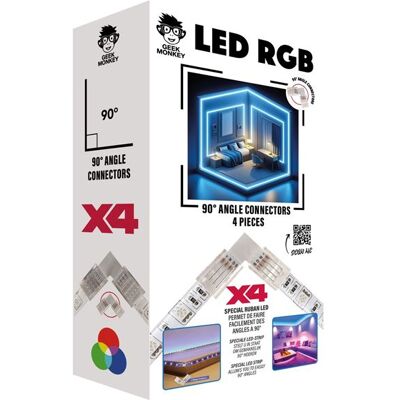 Pack de 4 Connecteurs d’angles 90 degrés Geek Monkeys Spécial Ruban Led Blanc Blanc - Publicité Pack de 4 Connecteurs d’angles 90 degrés Geek Monkeys Spécial Ruban Led Blanc Blanc - Publicité