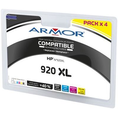 Armor B10319R1 - Pack de 4 - noir, jaune, cyan, magenta - compatible - cartouche d'encre (alternative pour : HP 920XL) - pour HP Officejet 6500, 6500 E709a, 6500 E709c, 6500A, 6500A E710a, 7500A - Publicité Armor B10319R1 - Pack de 4 - noir, jaune, cyan, magenta - compatible - cartouche d'encre (alternative pour : HP 920XL) - pour HP Officejet 6500, 6500 E709a, 6500 E709c, 6500A, 6500A E710a, 7500A - Publicité