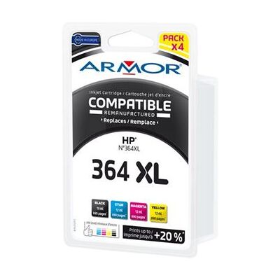 Armor - Pack de 4 - noir, jaune, cyan, magenta - compatible - cartouche d'encre (alternative pour : HP 364XL) - pour HP Deskjet 35XX; Photosmart 55XX, 55XX B111, 65XX, 7510 C311, 7520, Wireless B110 - Publicité Armor - Pack de 4 - noir, jaune, cyan, magenta - compatible - cartouche d'encre (alternative pour : HP 364XL) - pour HP Deskjet 35XX; Photosmart 55XX, 55XX B111, 65XX, 7510 C311, 7520, Wireless B110 - Publicité
