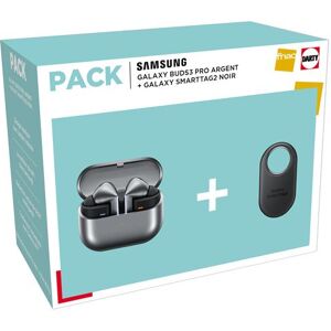 Pack Ecouteurs sans fil Samsung Galaxy Buds3 Pro Bluetooth avec réduction active du bruit Argent + SmartTag2 Noir Argent - Publicité Pack Ecouteurs sans fil Samsung Galaxy Buds3 Pro Bluetooth avec réduction active du bruit Argent + SmartTag2 Noir Argent - Publicité