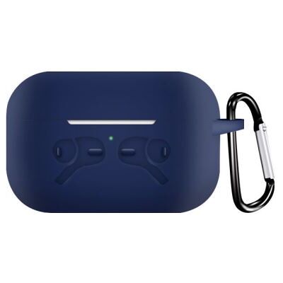 OEM Coque Etui en silicone doux avec mousqueton pour Apple AirPods Pro - Bleu foncé - Publicité OEM Coque Etui en silicone doux avec mousqueton pour Apple AirPods Pro - Bleu foncé - Publicité