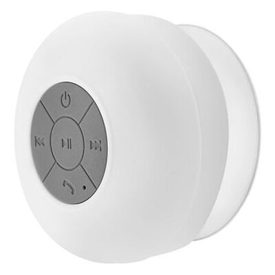 Haut-parleur Bluetooth Étanche Sans Fil - Blanc - IP X4, 6h, Ventouse - Publicité Haut-parleur Bluetooth Étanche Sans Fil - Blanc - IP X4, 6h, Ventouse - Publicité