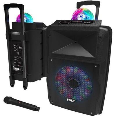 Non communiqué Enceinte Bluetooth Portable - Pyle - 700 W - lumières LED multicolores - avec roues - Noir Noir - Publicité Non communiqué Enceinte Bluetooth Portable - Pyle - 700 W - lumières LED multicolores - avec roues - Noir Noir - Publicité