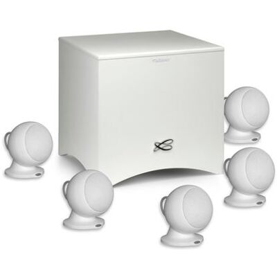 Pack de 5 enceintes surround Cabasse Satellite Alcyone 3 Blanc mat + 1 caisson de basses Blanc mat - Publicité Pack de 5 enceintes surround Cabasse Satellite Alcyone 3 Blanc mat + 1 caisson de basses Blanc mat - Publicité