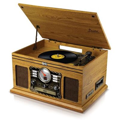 Non communiqué Tourne-Disque RETRO- Britz 2x50W- 33/45/78 Tours - USB SD / Bluetooth RADIO FM / Lecteur CD/Cassette - 2 HP Stéréo - Bois - Publicité Non communiqué Tourne-Disque RETRO- Britz 2x50W- 33/45/78 Tours - USB SD / Bluetooth RADIO FM / Lecteur CD/Cassette - 2 HP Stéréo - Bois - Publicité