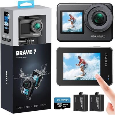 Non communiqué AKASO Brave 7 Caméra Sport 4K avec Carte Mémoire de 64Go, IPX 8 Etanche Deux Écrans Tactile 20MP Camera sous-Marine 40M, EIS 2.0 - Publicité Non communiqué AKASO Brave 7 Caméra Sport 4K avec Carte Mémoire de 64Go, IPX 8 Etanche Deux Écrans Tactile 20MP Camera sous-Marine 40M, EIS 2.0 - Publicité