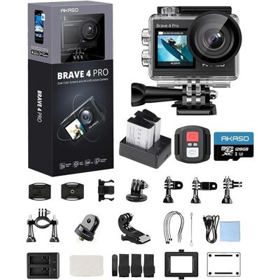 Non communiqué AKASO Brave 4 Pro Camera Sport 4K 40M avec Carte Mémoire microSDXC 128Go 20MP WiFi EIS Stabilisateur Écran Tactile Grand Angle 170° - Publicité Non communiqué AKASO Brave 4 Pro Camera Sport 4K 40M avec Carte Mémoire microSDXC 128Go 20MP WiFi EIS Stabilisateur Écran Tactile Grand Angle 170° - Publicité