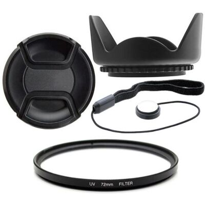 Xit Kit 72mm Pare Soleil et Lens Cap + Filtre UV et Dragonne pour Canon Rebel EOS, Nikon, Pentax, Sony, Sigma. Publicité Xit Kit 72mm Pare Soleil et Lens Cap + Filtre UV et Dragonne pour Canon Rebel EOS, Nikon, Pentax, Sony, Sigma. Publicité
