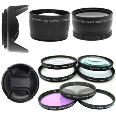 Xit Kit 58mm - Convertisseur Telephoto et Grand Angle + Pare Soleil + Filtres UV CPL FLD et Macro Close-Up + Lens Cap pour CANON EOS Rebel T5i T4i T3i T3 T2i T6 T6i T1i XT XTi XSi SL1 - Publicité Xit Kit 58mm - Convertisseur Telephoto et Grand Angle + Pare Soleil + Filtres UV CPL FLD et Macro Close-Up + Lens Cap pour CANON EOS Rebel T5i T4i T3i T3 T2i T6 T6i T1i XT XTi XSi SL1 - Publicité