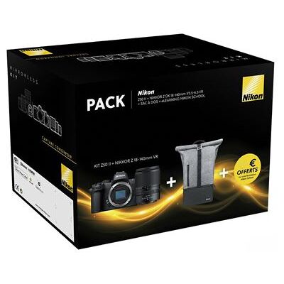 Pack Exclusif Fnac Appareil photo hybride Nikon Z50 II Noir + Nikkor Z DX 18-140 mm f/3.5-6.3 VR + sac à dos + 2H cours à distance Nikon School Noir - Publicité Pack Exclusif Fnac Appareil photo hybride Nikon Z50 II Noir + Nikkor Z DX 18-140 mm f/3.5-6.3 VR + sac à dos + 2H cours à distance Nikon School Noir - Publicité