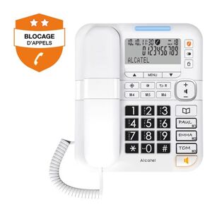 Téléphone filaire Alcatel TMAX 70 avec fonction Blocage d'appels Blanc Blanc - Publicité