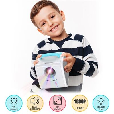Vidéoprojecteur pour Enfants EXCELVAN Q2 70 LED LCD 320*240 70 Lumens Mini Home-cinéma Multimédia, Soutien FHD 1080p, avec Interface TF card AV USB HDMI, Version Européenne, Bleu - Publicité Vidéoprojecteur pour Enfants EXCELVAN Q2 70 LED LCD 320*240 70 Lumens Mini Home-cinéma Multimédia, Soutien FHD 1080p, avec Interface TF card AV USB HDMI, Version Européenne, Bleu - Publicité