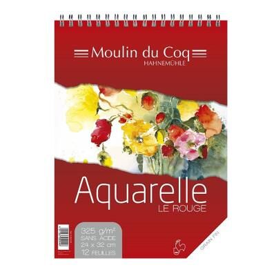 Moulin Du Coq Bloc de papier aquarelle grain fin à spirale Le Rouge 24 x 32 cm - Publicité Moulin Du Coq Bloc de papier aquarelle grain fin à spirale Le Rouge 24 x 32 cm - Publicité