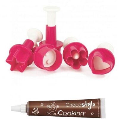 5 découpoirs pâte à sucre + 1 Stylo chocolat - ScrapCooking Multicolore - Publicité 5 découpoirs pâte à sucre + 1 Stylo chocolat - ScrapCooking Multicolore - Publicité
