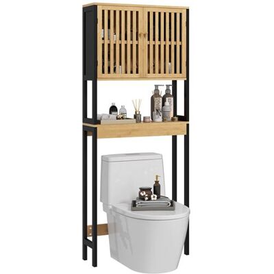 Non communiqué Meuble étagère dessus WC - 2 portes, 2 étagères - MDF noir bois bambou verni Beige - Publicité Non communiqué Meuble étagère dessus WC - 2 portes, 2 étagères - MDF noir bois bambou verni Beige - Publicité
