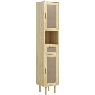 Non communiqué Colonne de salle de bain style bohème H. 170 cm - 2 portes, étagères, tiroir, niche - effet rotin bois clair Beige - Publicité Non communiqué Colonne de salle de bain style bohème H. 170 cm - 2 portes, étagères, tiroir, niche - effet rotin bois clair Beige - Publicité