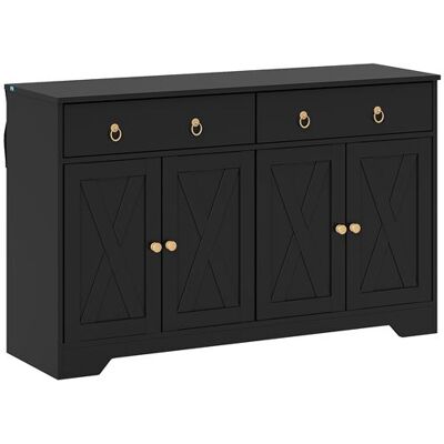 Non communiqué Buffet 2 portes 2 étagères 2 tiroirs style rural chic façades portes à croisillons poignées anneaux métal doré noir aspect bois Noir - Publicité Non communiqué Buffet 2 portes 2 étagères 2 tiroirs style rural chic façades portes à croisillons poignées anneaux métal doré noir aspect bois Noir - Publicité