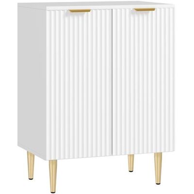 Non communiqué Buffet 2 portes étagère design effet cannelé piètement poignées métal doré blanc Blanc - Publicité Non communiqué Buffet 2 portes étagère design effet cannelé piètement poignées métal doré blanc Blanc - Publicité