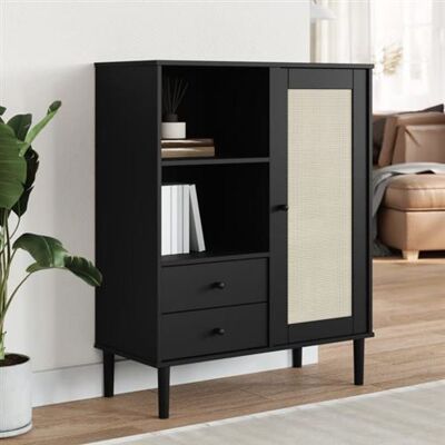 Non communiqué vidaXL Buffet SENJA aspect rotin noir 90x40x112cm bois massif de pin 358057 Noir - Publicité Non communiqué vidaXL Buffet SENJA aspect rotin noir 90x40x112cm bois massif de pin 358057 Noir - Publicité