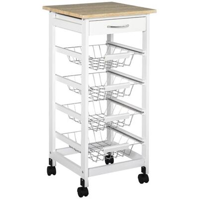 Non communiqué Desserte chariot de cuisine sur roulettes - 4 paniers coulissants, tiroir, plateau - bois blanc MDF bois clair Blanc - Publicité Non communiqué Desserte chariot de cuisine sur roulettes - 4 paniers coulissants, tiroir, plateau - bois blanc MDF bois clair Blanc - Publicité