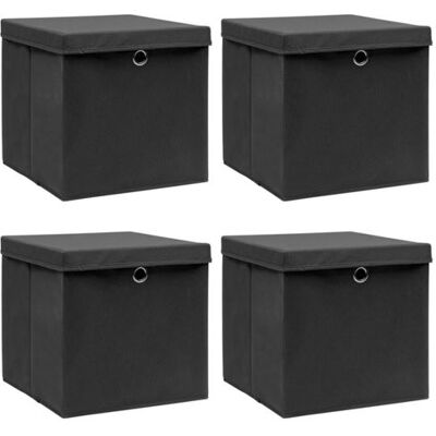VIDAXL Boîtes de rangement avec couvercle 4 pcs Noir 32x32x32 cm Tissu Noir - Publicité VIDAXL Boîtes de rangement avec couvercle 4 pcs Noir 32x32x32 cm Tissu Noir - Publicité