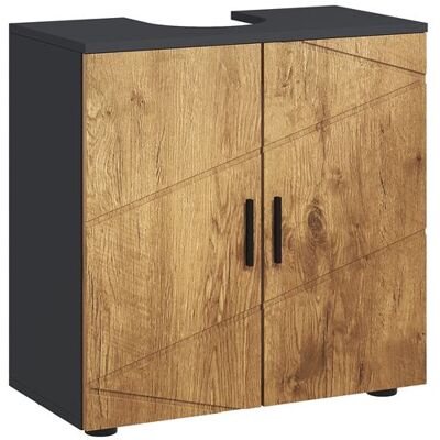 Non communiqué Meuble sous-vasque - 2 portes, étagère - dim. 60L x 30l x 60H cm - anthracite aspect bois Marron - Publicité Non communiqué Meuble sous-vasque - 2 portes, étagère - dim. 60L x 30l x 60H cm - anthracite aspect bois Marron - Publicité