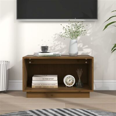 Meuble TV en bois de pin massif couleur miel - 60x35x35cm - Publicité Meuble TV en bois de pin massif couleur miel - 60x35x35cm - Publicité