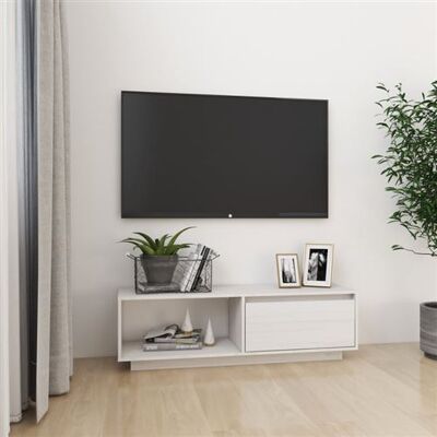Non communiqué Meuble TV Blanc 110x30x33,5 cm Bois de pin massif Blanc - Publicité Non communiqué Meuble TV Blanc 110x30x33,5 cm Bois de pin massif Blanc - Publicité