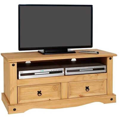 Idimex Meuble tv salsa banc télévision en bois style mexicain corona avec 2 tiroirs et 1 niche, en pin massif finition cirée Naturel - Publicité Idimex Meuble tv salsa banc télévision en bois style mexicain corona avec 2 tiroirs et 1 niche, en pin massif finition cirée Naturel - Publicité