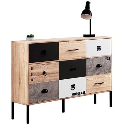 Idmarket Sacramento Buffet - Design industriel, 3 portes, 3 tiroirs - Publicité Idmarket Sacramento Buffet - Design industriel, 3 portes, 3 tiroirs - Publicité