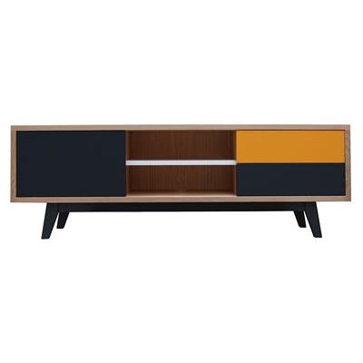 Buffet TV chêne massif et laqué VINTAGE Pirotais Bois massif Jaune or Jaune or - Publicité Buffet TV chêne massif et laqué VINTAGE Pirotais Bois massif Jaune or Jaune or - Publicité