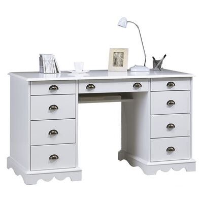 Unknown - Bureau Ministre Blanc 9 Tiroirs de Style Anglais - White - 137.5 cm L - Desk - Publicité Unknown - Bureau Ministre Blanc 9 Tiroirs de Style Anglais - White - 137.5 cm L - Desk - Publicité
