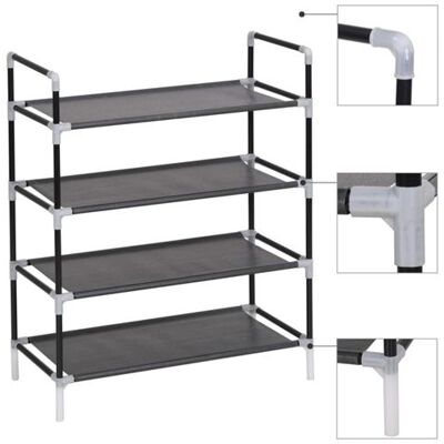 Non communiqué Range chaussures avec 4 étagères Métal et Tissu non tissé Noir Noir - Publicité Non communiqué Range chaussures avec 4 étagères Métal et Tissu non tissé Noir Noir - Publicité
