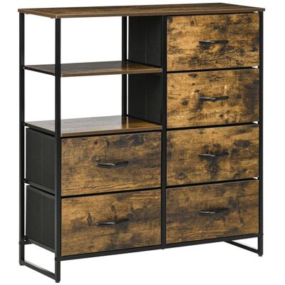 Non communiqué Buffet design industriel - 6 tiroirs, 2 niches, plateau - châssis acier noir MDF aspect bois avec veinage Marron - Publicité Non communiqué Buffet design industriel - 6 tiroirs, 2 niches, plateau - châssis acier noir MDF aspect bois avec veinage Marron - Publicité