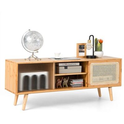 Non communiqué Giantex Meuble TV en Bambou avec 4 Compartiments pour TV 55 au Max, Banc TV à 4 Pieds en Bois Massif, 2 Portes Coulissantes en Rotin, 120,5x31x45,5cm Bois - Publicité Non communiqué Giantex Meuble TV en Bambou avec 4 Compartiments pour TV 55 au Max, Banc TV à 4 Pieds en Bois Massif, 2 Portes Coulissantes en Rotin, 120,5x31x45,5cm Bois - Publicité
