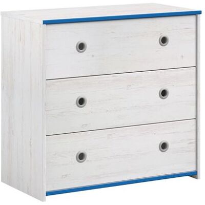 Non communiqué ALTOBUY Commode 3 tiroirs MISYLIA - Aspect bois blanchi, chants bleus Blanc - Publicité Non communiqué ALTOBUY Commode 3 tiroirs MISYLIA - Aspect bois blanchi, chants bleus Blanc - Publicité