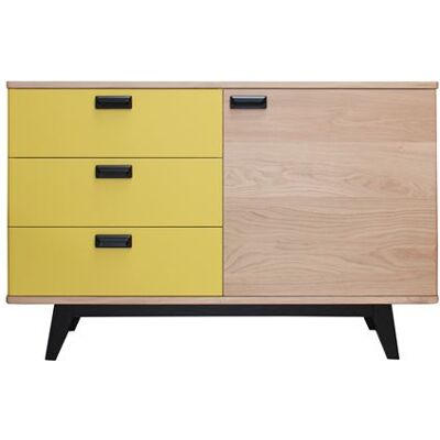 Non communiqué Buffet PIROTAIS chêne massif et laqué jaune 3 tiroirs 1 porte - 130L x 48P Jaune - Publicité Non communiqué Buffet PIROTAIS chêne massif et laqué jaune 3 tiroirs 1 porte - 130L x 48P Jaune - Publicité