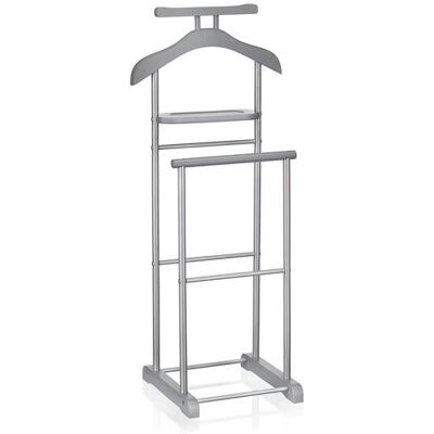 Idimex Valet de chambre MEDINA chevalet de nuit double portant pour vêtements, en MDF gris et métal laqué argenté Gris - Publicité Idimex Valet de chambre MEDINA chevalet de nuit double portant pour vêtements, en MDF gris et métal laqué argenté Gris - Publicité
