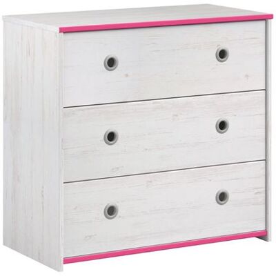 Non communiqué ALTOBUY Commode 3 tiroirs - Bois blanchi et chants roses - MISYLIA Blanc - Publicité Non communiqué ALTOBUY Commode 3 tiroirs - Bois blanchi et chants roses - MISYLIA Blanc - Publicité