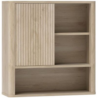 Non communiqué Armoire murale de salle de bain style bohème chic - porte coulissante, étagère, niche - effet bois clair Beige - Publicité Non communiqué Armoire murale de salle de bain style bohème chic - porte coulissante, étagère, niche - effet bois clair Beige - Publicité